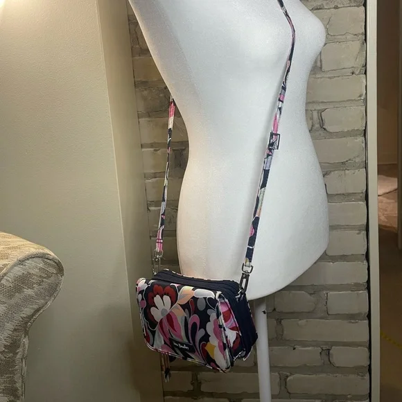Vera Bradley  RFID 3 in 1 Handbag /Travel  Bag Crossbody, Wristlet,  Navy Floral - Picture 15 of 16